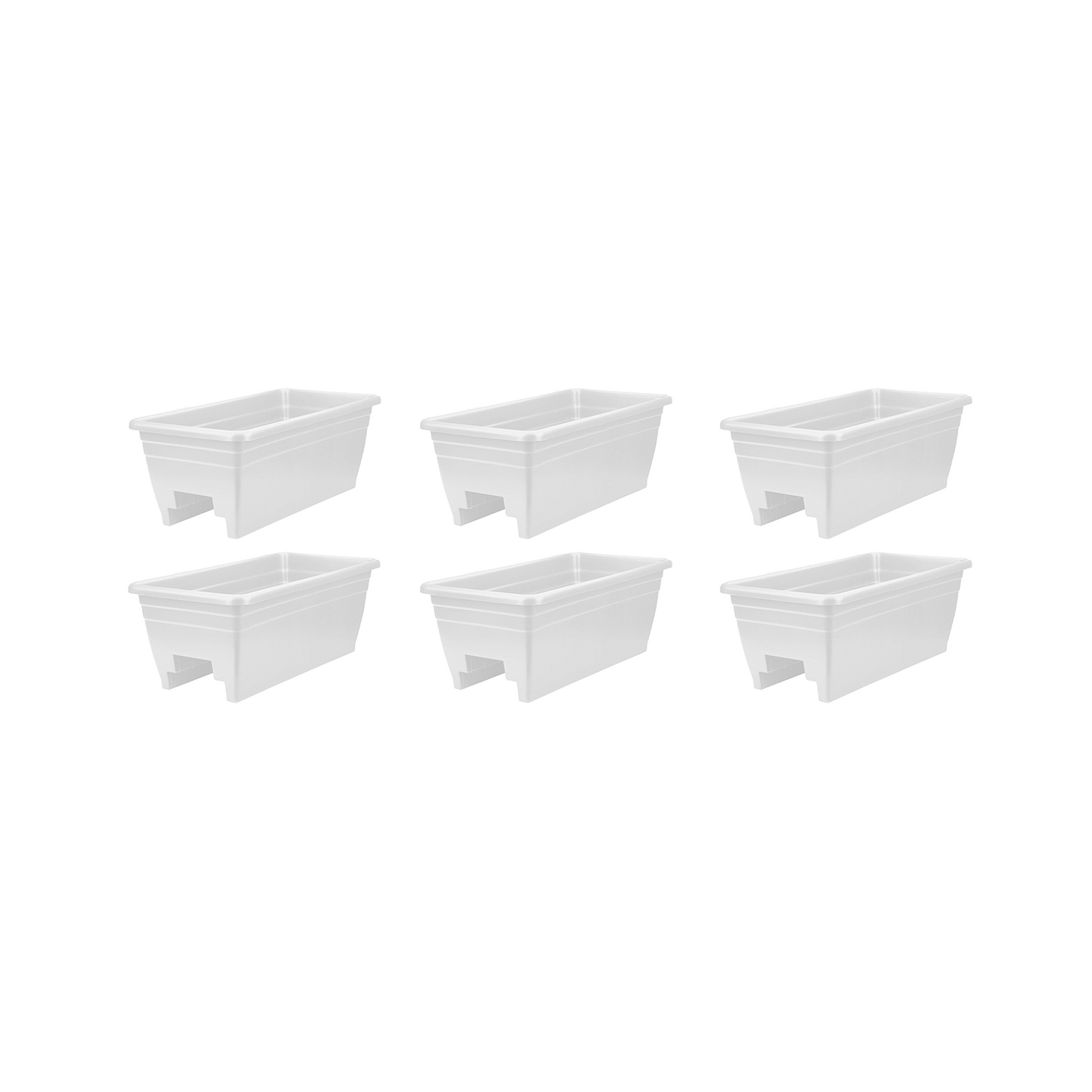HC Companies 24 Inch Deck Rail Box Planter with Drainage Holes, White (6 Pack)