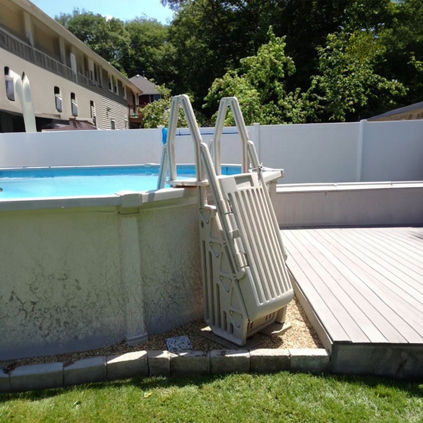 Vinyl Works AF Adjustable 24 Inch Gated Entry Above Ground Pool Ladder, Taupe