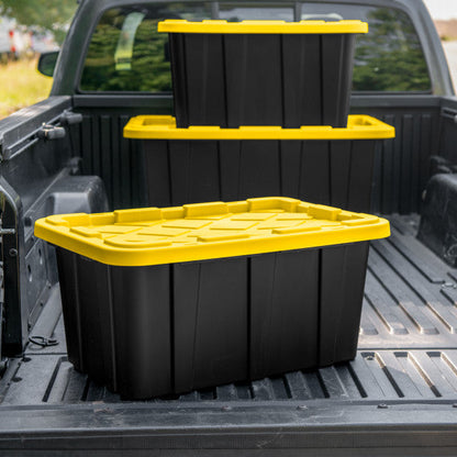 Sterilite 27 Gallon Industrial Stackable Storage Tote Lidded Containers, 6 Pack