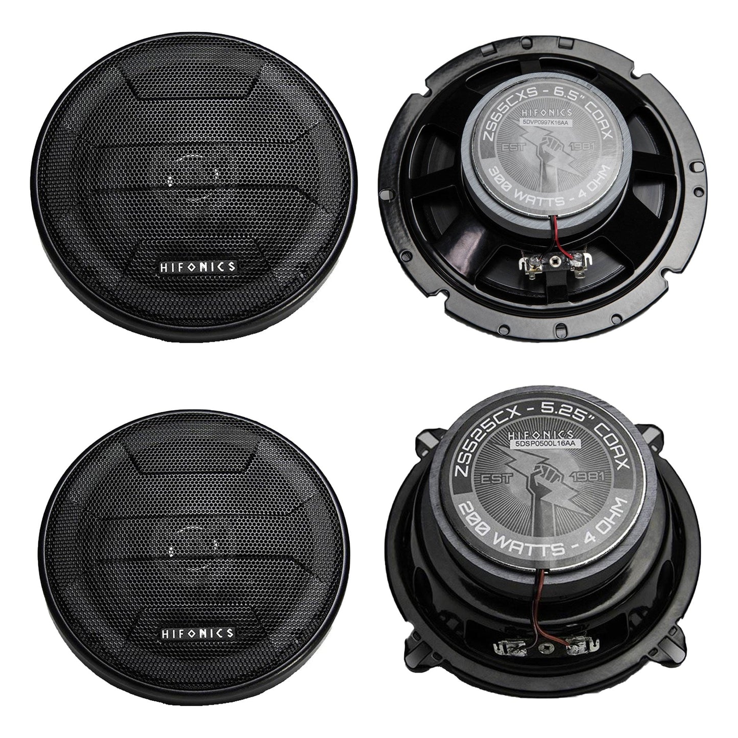 Hifonics Zeus Coaxial Speakers 6.5" 300W Shallow Mount, Pair & 5.25" 200W, Pair - Find Fresh Goods
