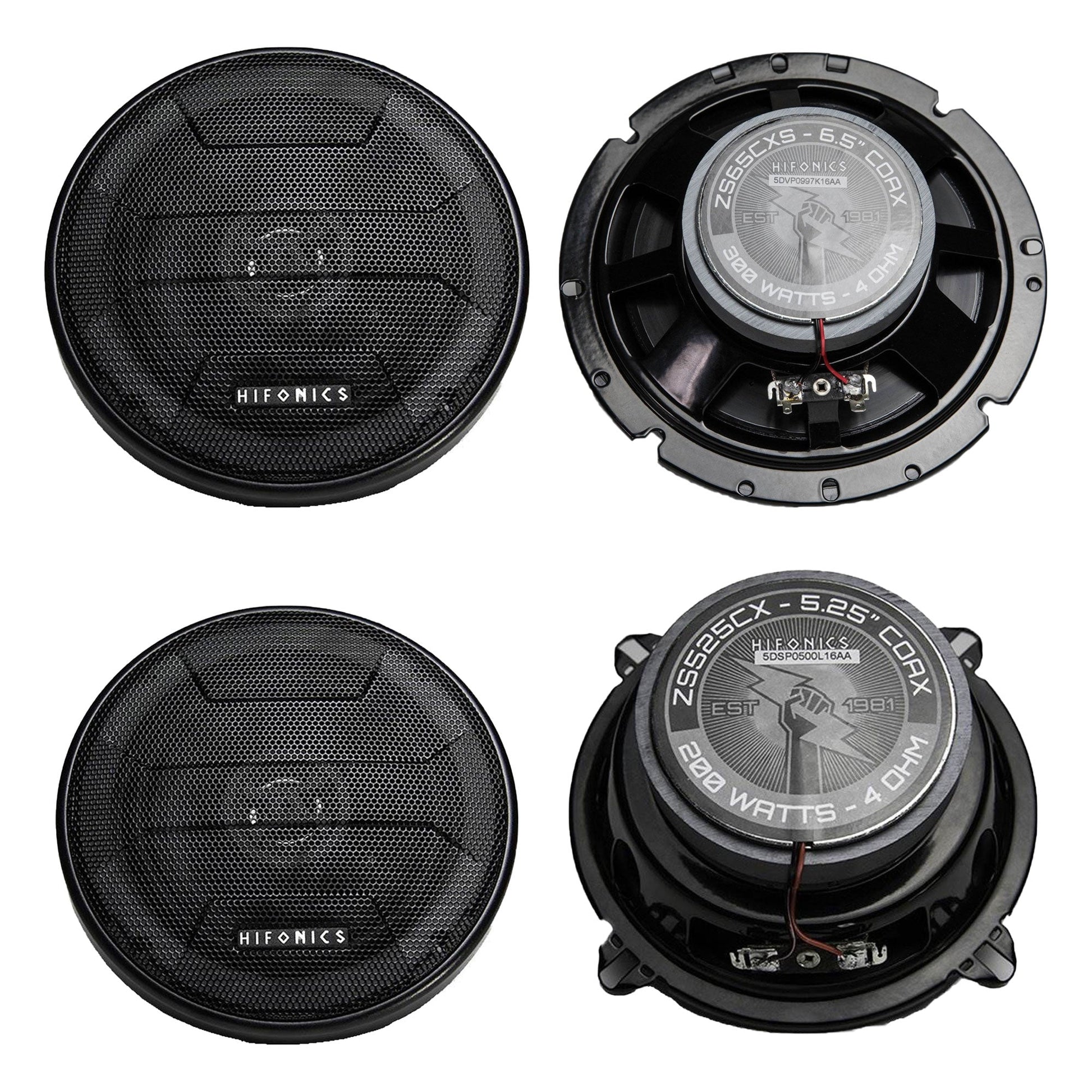 Hifonics Zeus Coaxial Speakers 6.5" 300W Shallow Mount, Pair & 5.25" 200W, Pair - Find Fresh Goods